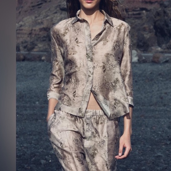 Zara Woman Beaded EMBROIDERED PRINTED PANTS ZW COLLECTION - Picture 3 of 9